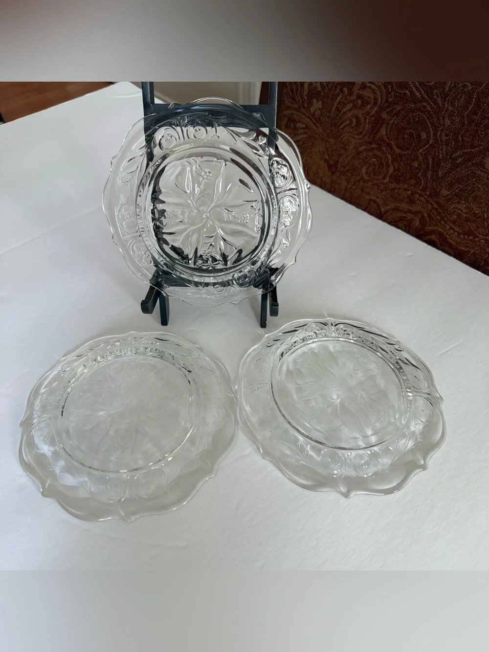 Set of 3 Vintage McKee Rock Crystal Clear Scalloped Edge Side Plates